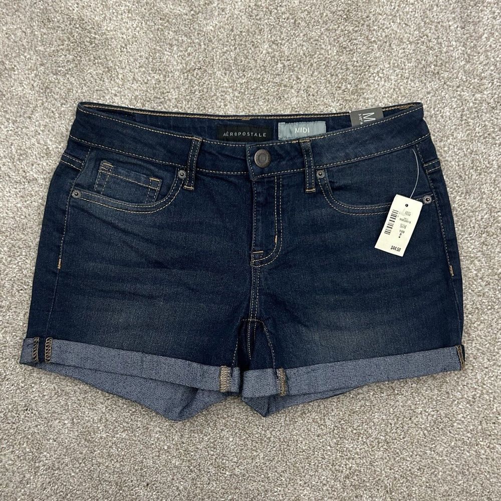 Aeropostale Midi Denim Shorts Women's Size 4 Blue‎ Rolled Up Hem NEW